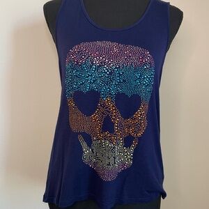 L.o.t. Apparel Women's Medium Beaded Sugar Skull Navy Tank